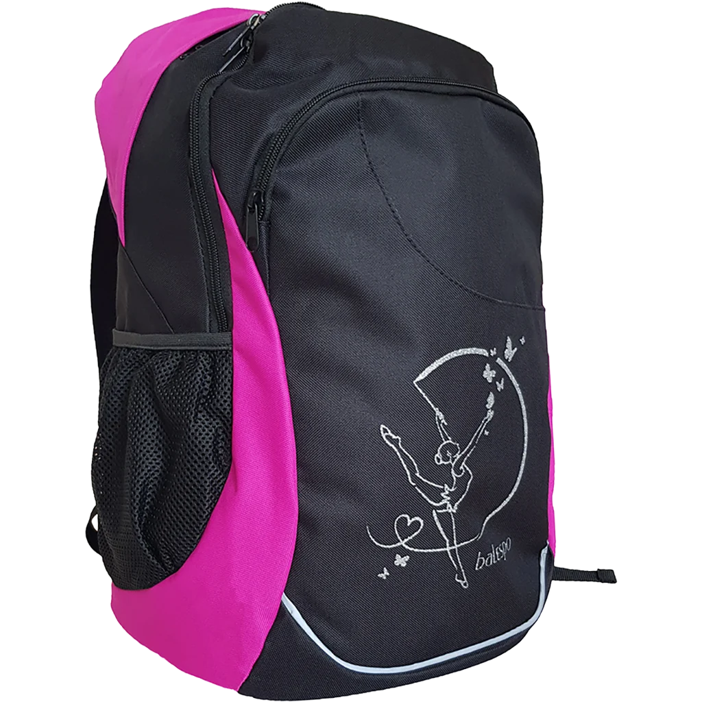 Meninės gimnastikos kuprinė juoda su rožine | Balespo Rhythmic Gymnastics Backpack Black with Pink | Черный рюкзак для художественной гимнастики с розовым | Lanksti.lt