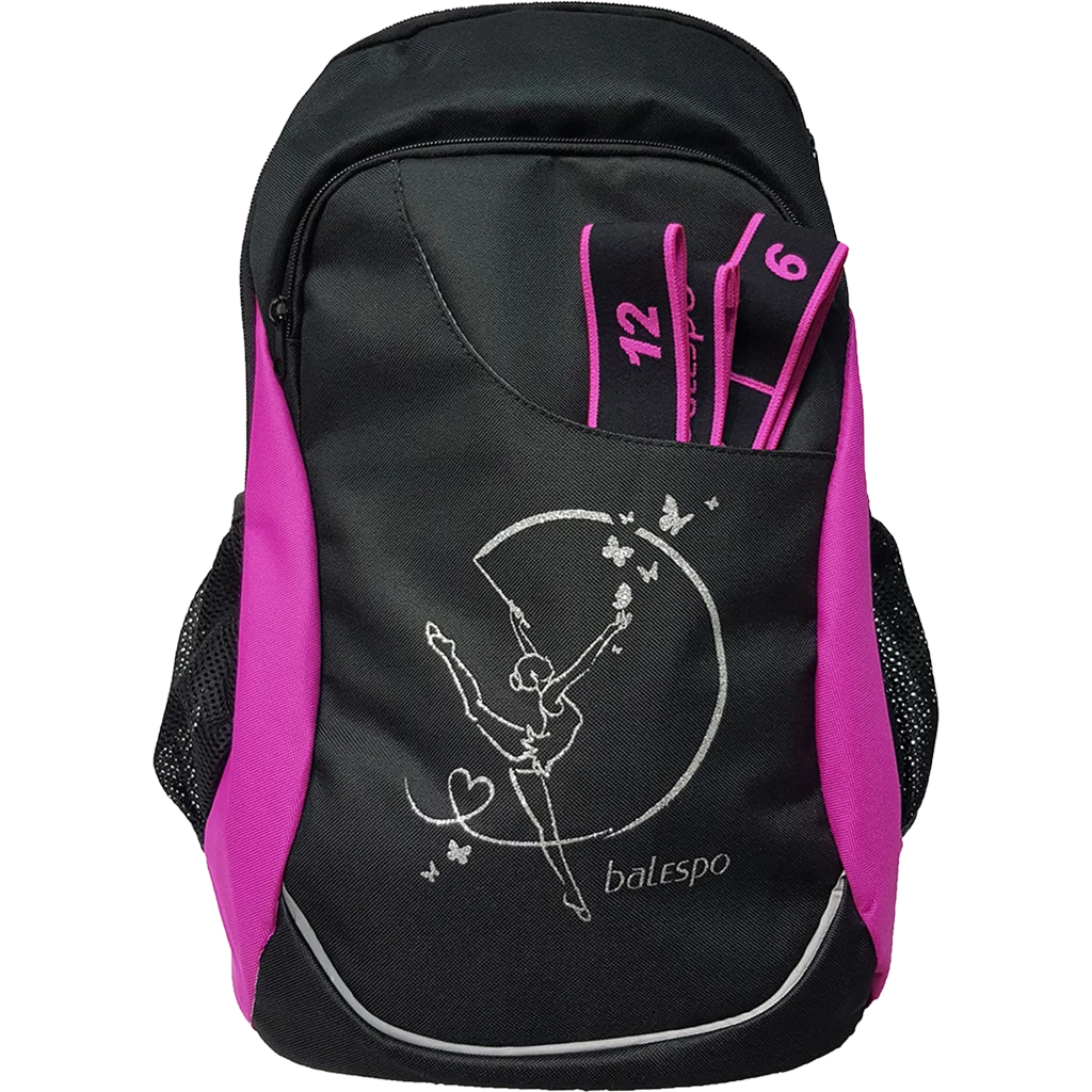 Meninės gimnastikos kuprinė juoda su rožine | Balespo Rhythmic Gymnastics Backpack Black with Pink | Черный рюкзак для художественной гимнастики с розовым | Lanksti.lt