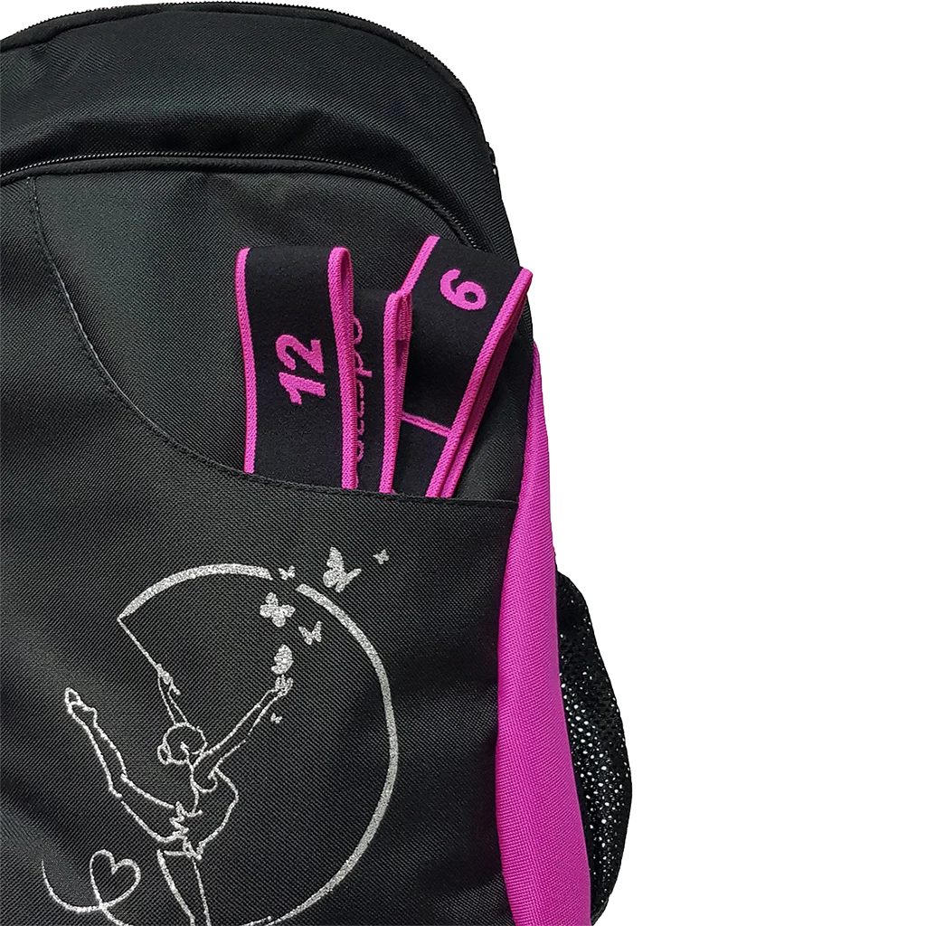 Meninės gimnastikos kuprinė juoda su rožine | Balespo Rhythmic Gymnastics Backpack Black with Pink | Черный рюкзак для художественной гимнастики с розовым | Lanksti.lt