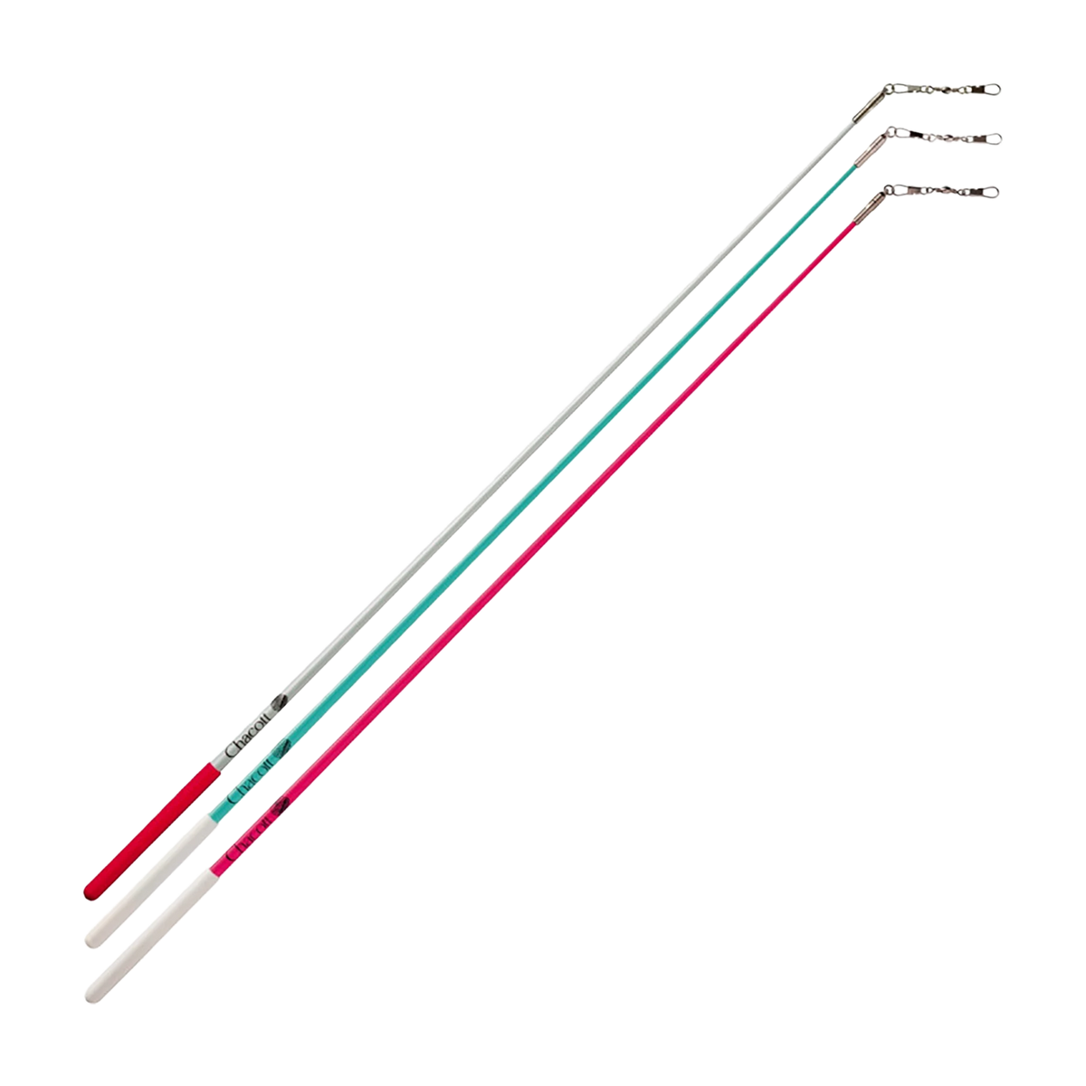 Chacott Rubber Grip Stick Point Flexible rhythmic gymnastics ribbon sticks, red, aquamarine green and pink, 60 cm, 301501-0007-28 - lanksti.lt