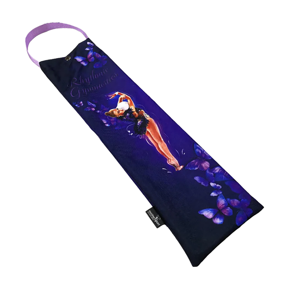 Merino Sport rhythmic gymnastics clubs case LCC-0142 in purple with a butterfly print, 16 x 57 cm, for Merino Sport dėklas kuokoms – Violetinė - lanksti.lt