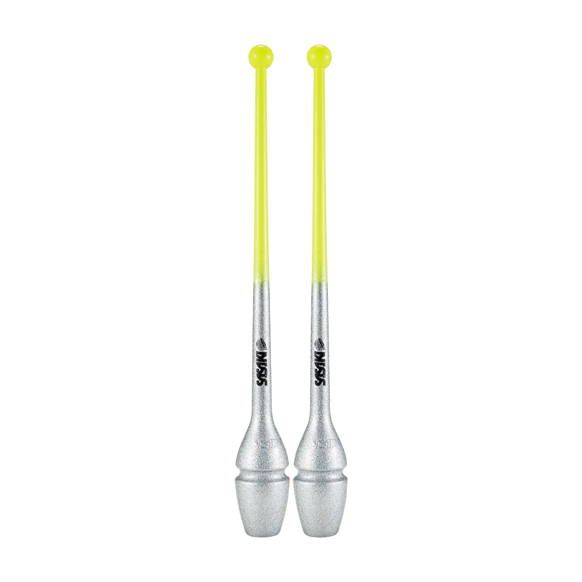 Sasaki Gradation Rubber Clubs rhythmic gymnastics clubs, 44 cm and 40.5 cm, Luminous Yellow x Silver, LMY x SI, M-34GH-F and M-34JKGH-F - lanksti.lt