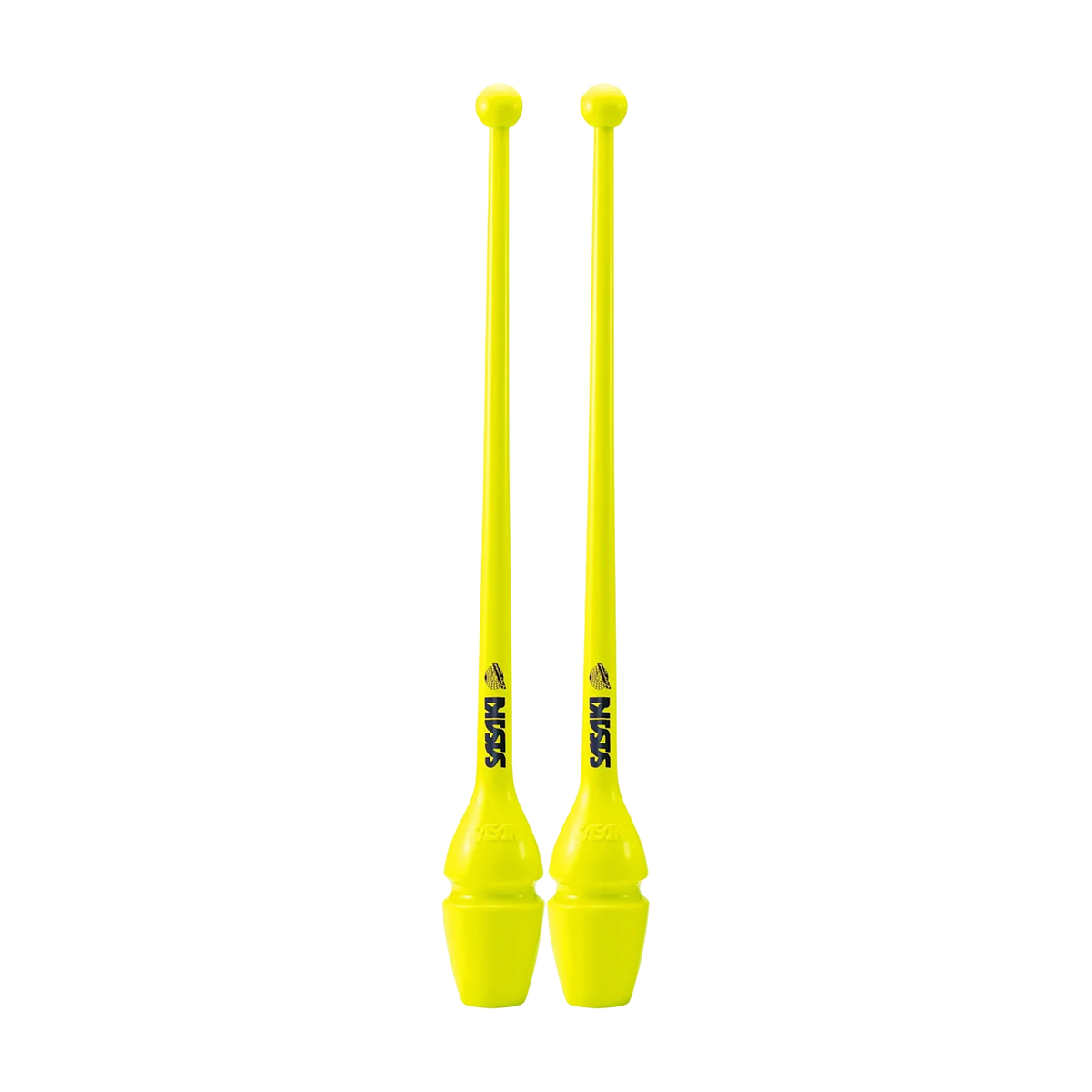 Sasaki Rubber Clubs rhythmic gymnastics clubs, 44 cm and 40.5 cm, Luminous Yellow, LMY, M-34H-F and M-34JKH-F - lanksti.lt