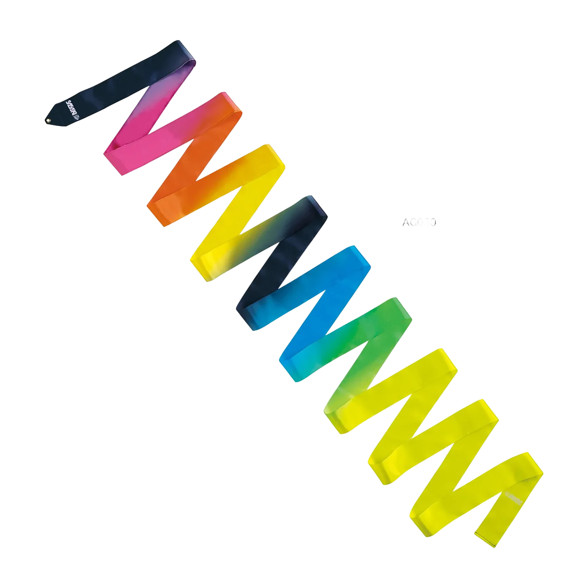 Sasaki ritminės gimnastikos kaspinas Art Gradation Ribbon FIG, AG×030, Juoda/Rožinė/Oranžinė/Geltona/Mėlyna/Žalia