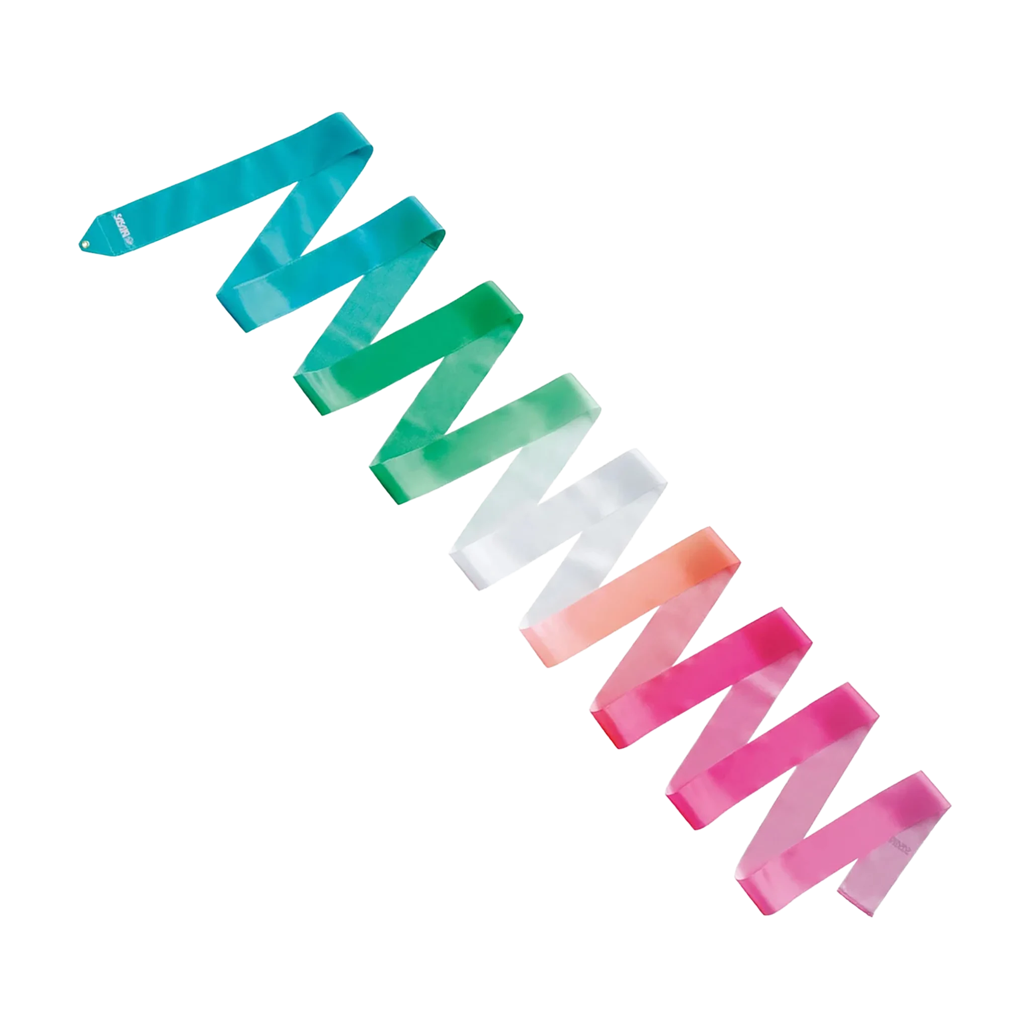 Sasaki ritminės gimnastikos kaspinas Art Gradation Ribbon FIG, AG×034, Žydra/Žalia/Balta/Persikinė/Rožinė