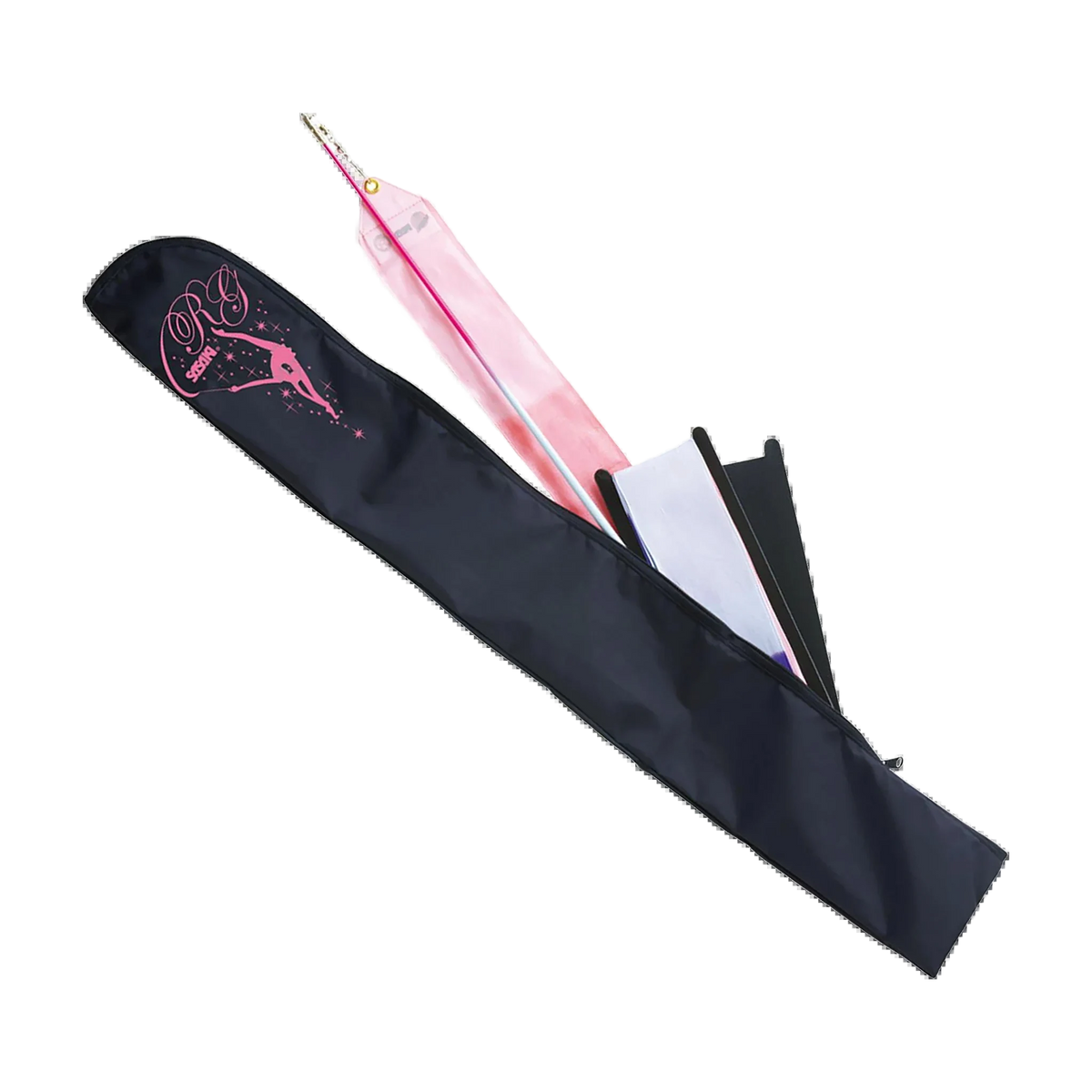Sasaki R.G. Girl rhythmic gymnastics ribbon and stick case, 66 x 9 cm, Black x Luminous Pink (B x LMP), AC-52 - lanksti.lt