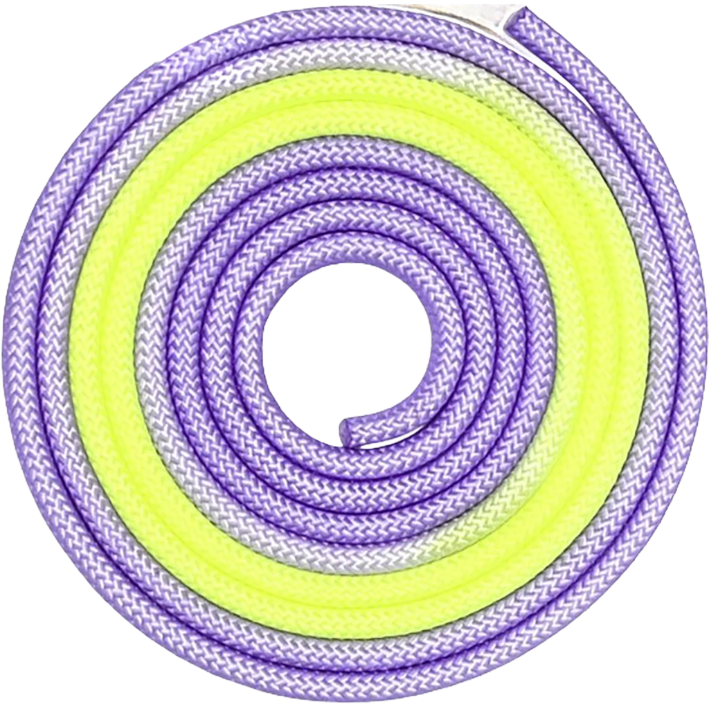 Tuloni meninės gimnastikos šokdynė | Tuloni Rhythmic Gymnastics Bi-Color Rope T1428 (Lilac-Yellow-Lilac) | Скакалка для художественной гимнастики Tuloni Bi-Color T1428 (сиренево-жёлто-сиреневая) – Lanksti.lt